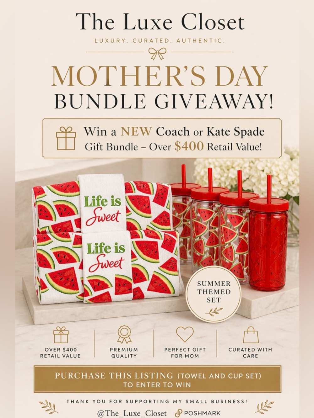Towel and Cup Bundle Buy for Coach / Kate Spade Giveaway